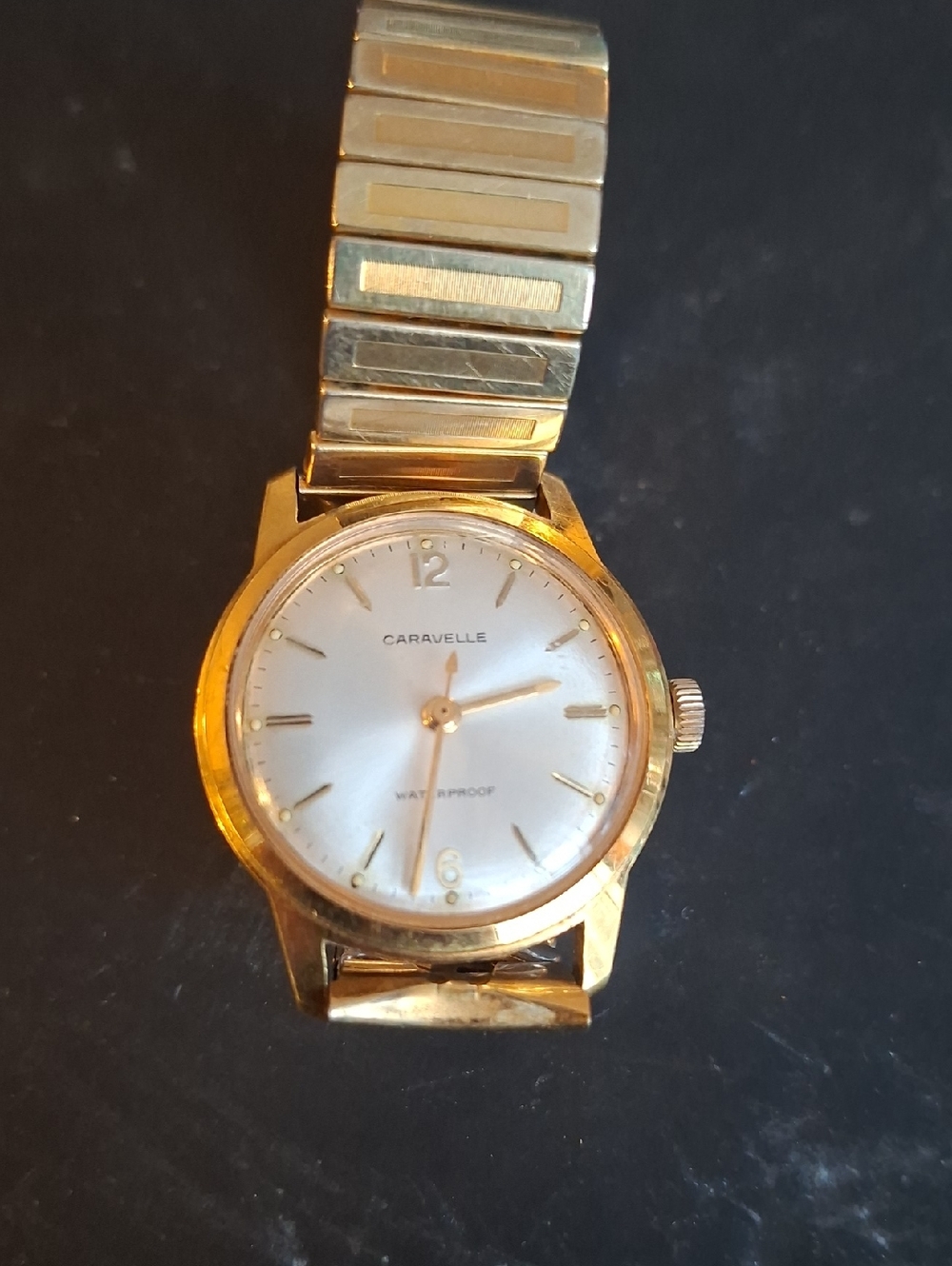 Caravelle Gold-Tone Vintage Wristwatch with Silver Dial